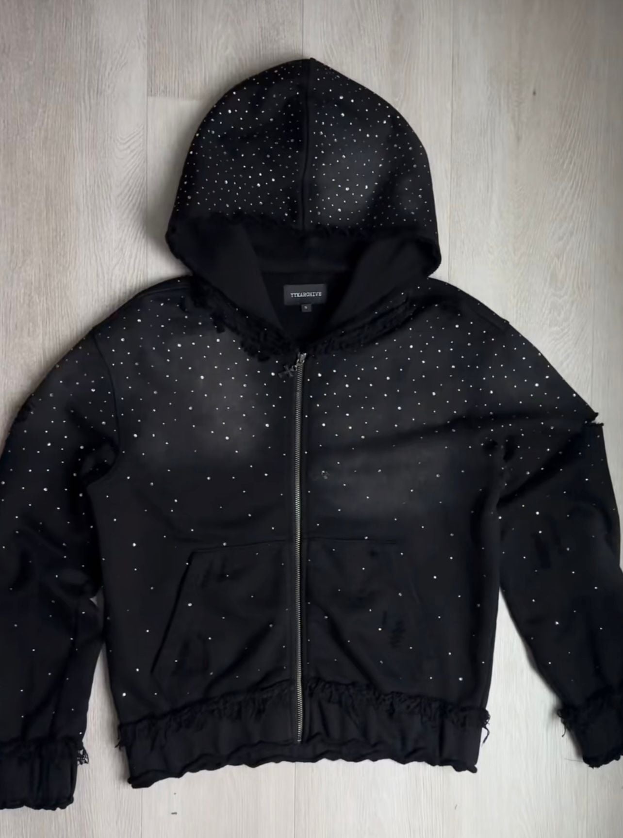 Rhinestone Black Hoodie – Bold Shine, Streetwear Edge
