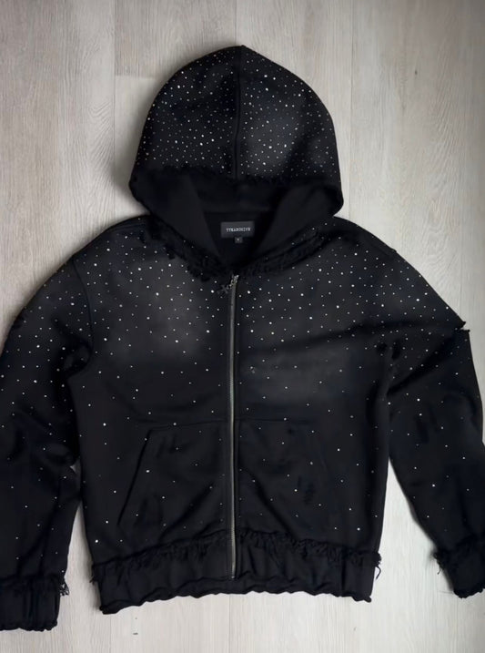 Rhinestone Black Hoodie – Bold Shine, Streetwear Edge