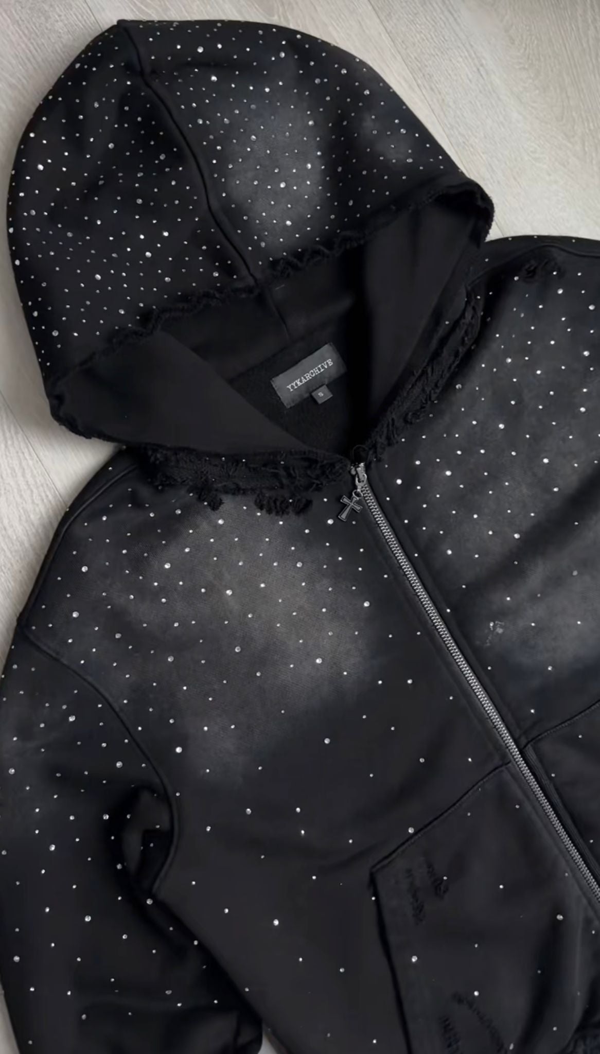 Rhinestone Black Hoodie – Bold Shine, Streetwear Edge